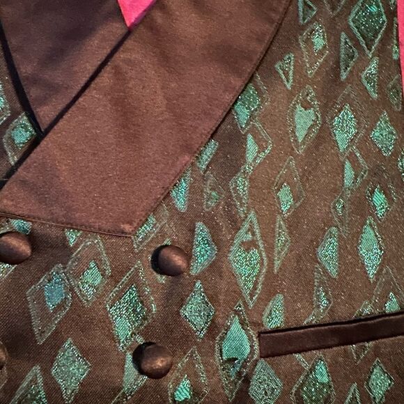 Tux vest , green - Agra shimmer triangles size medium faux pockets - Picture 2 of 4
